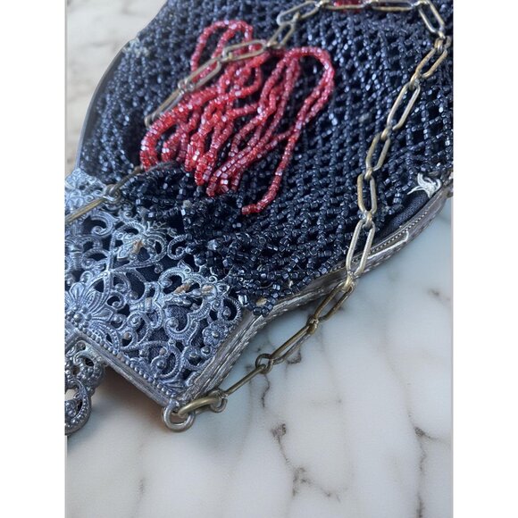 Antique Czech Beaded Purse – 1920s Art Deco Handbag with Original Frame, Chain & - Picture 9 of 14
